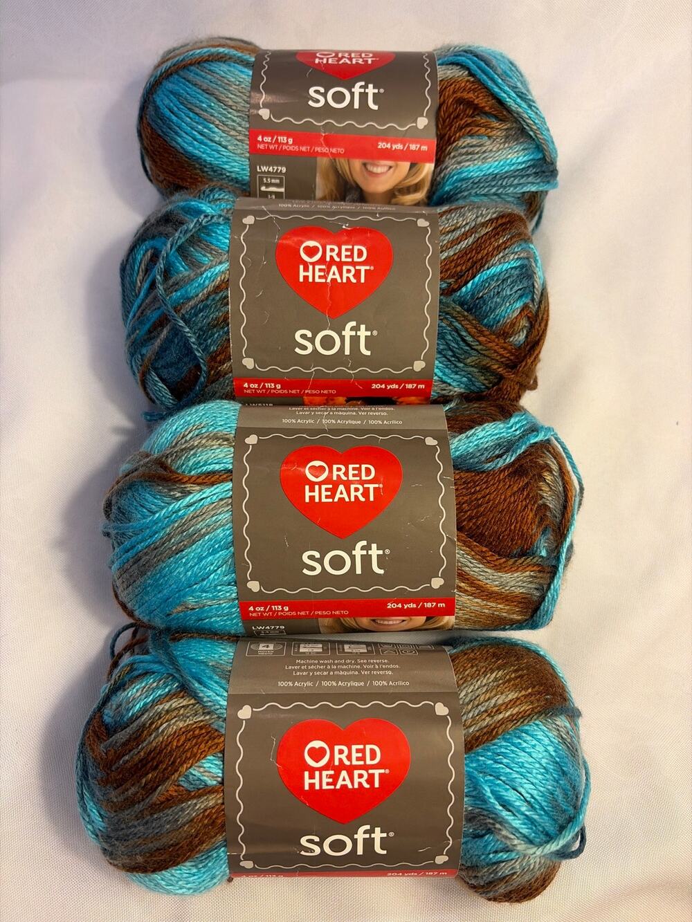 Lot of 4 Red Heart Soft Waterscape Yarn Medium 4 Acrylic Self Striping
